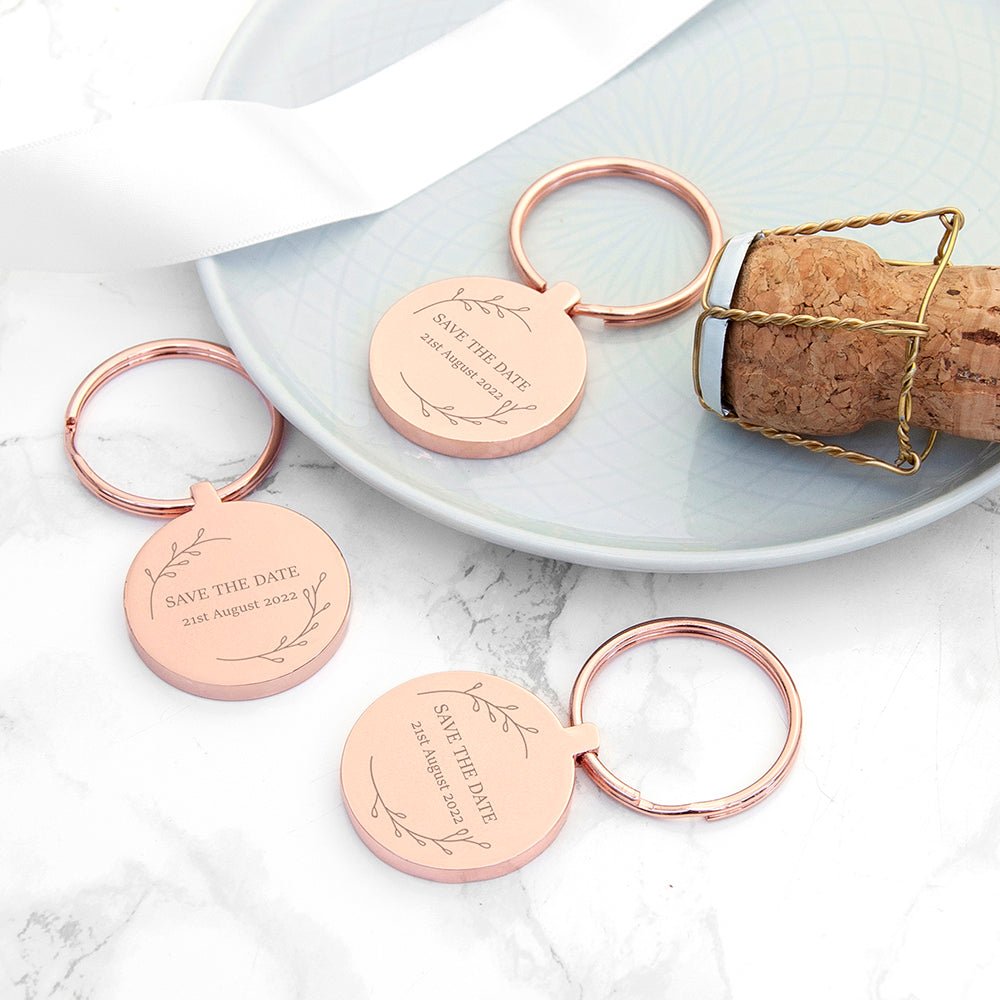 Personalised Save The Date Round Keyring