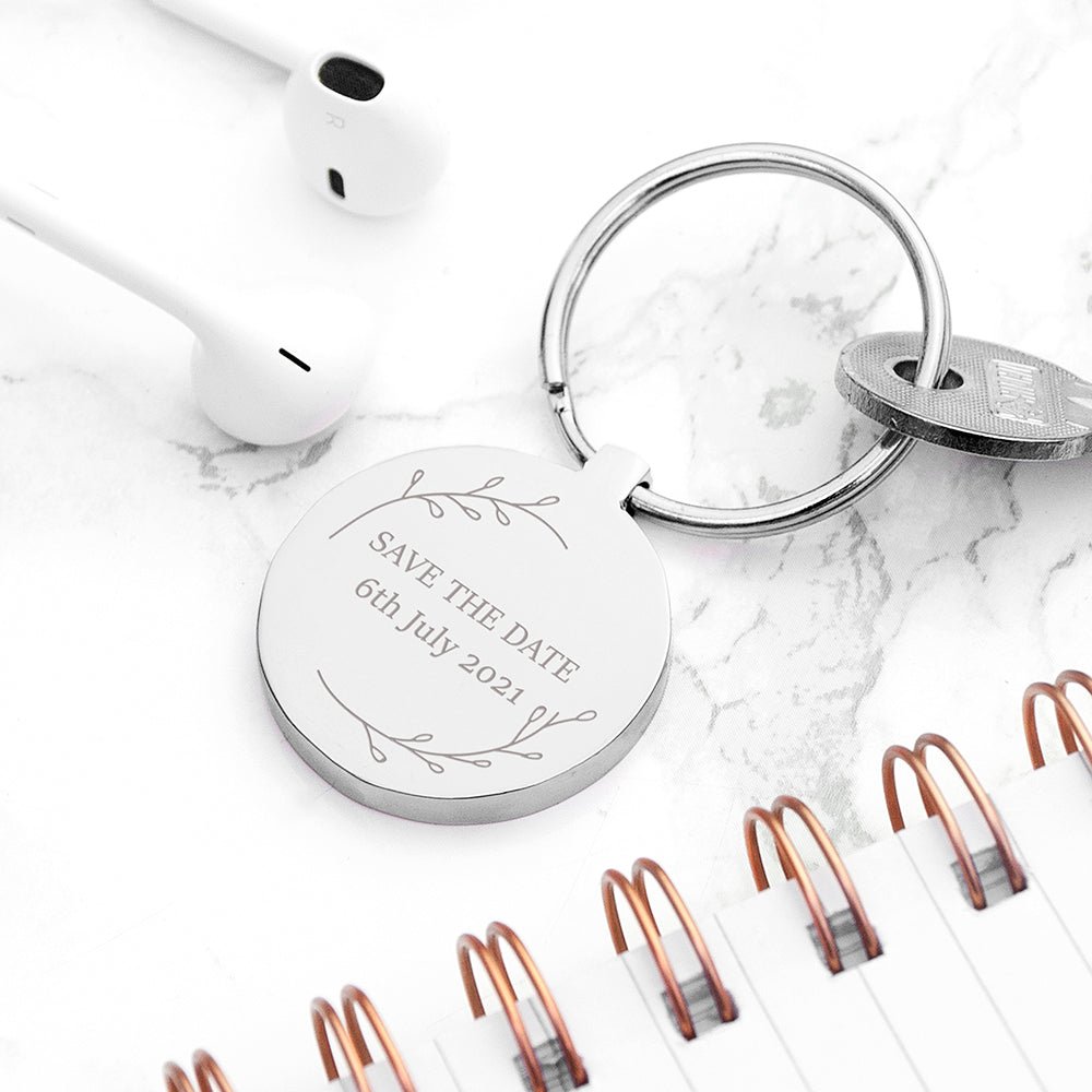 Personalised Save The Date Round Keyring