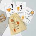 Personalised Scandi Safari Animals Milestone Cards In Drawstring Bag