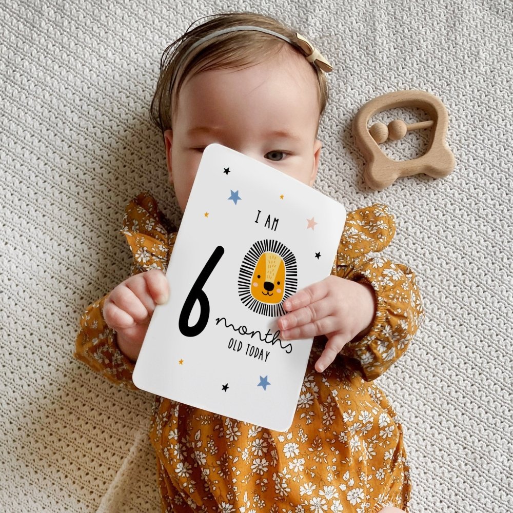 Personalised Scandi Safari Animals Milestone Cards In Drawstring Bag