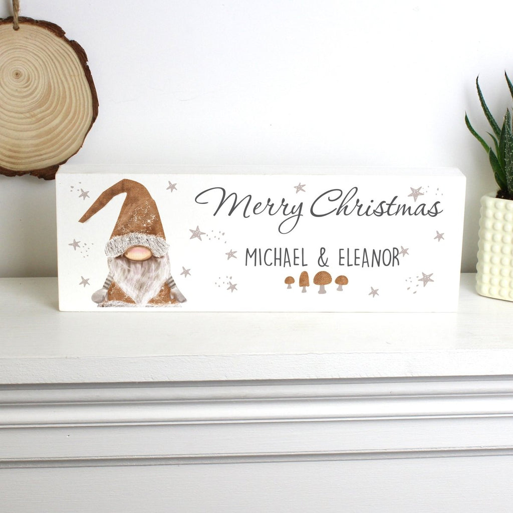 Personalised Scandinavian Christmas Gnome Wooden Block Sign