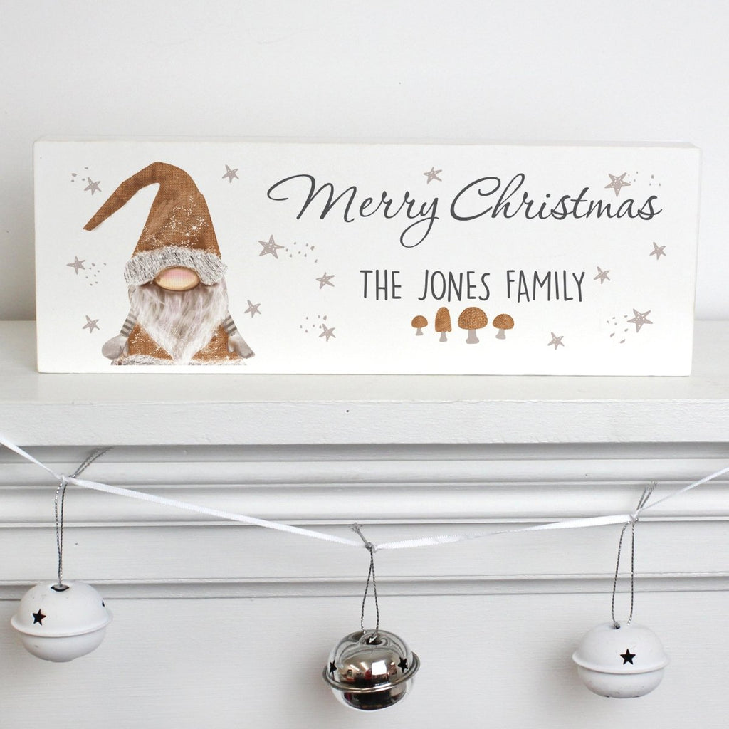Personalised Scandinavian Christmas Gnome Wooden Block Sign