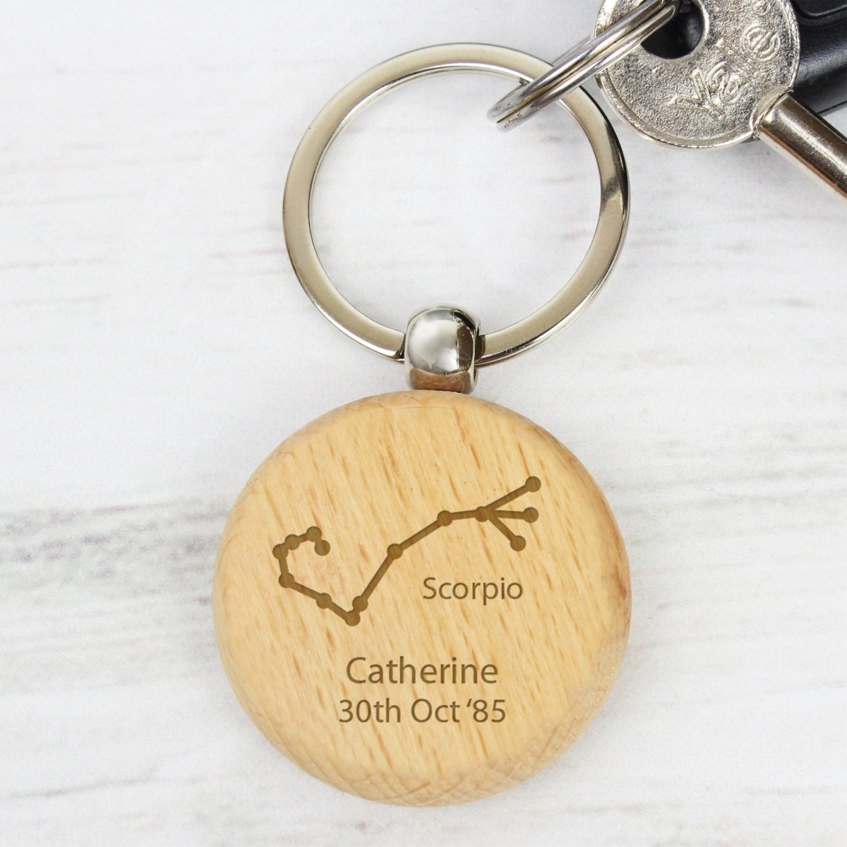 Personalised Scorpio Zodiac Star Sign Wooden Keyring (October 23rd - November 21st)
