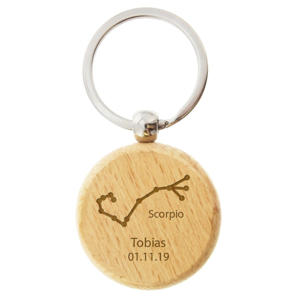 Personalised Scorpio Zodiac Star Sign Wooden Keyring (October 23rd - November 21st)