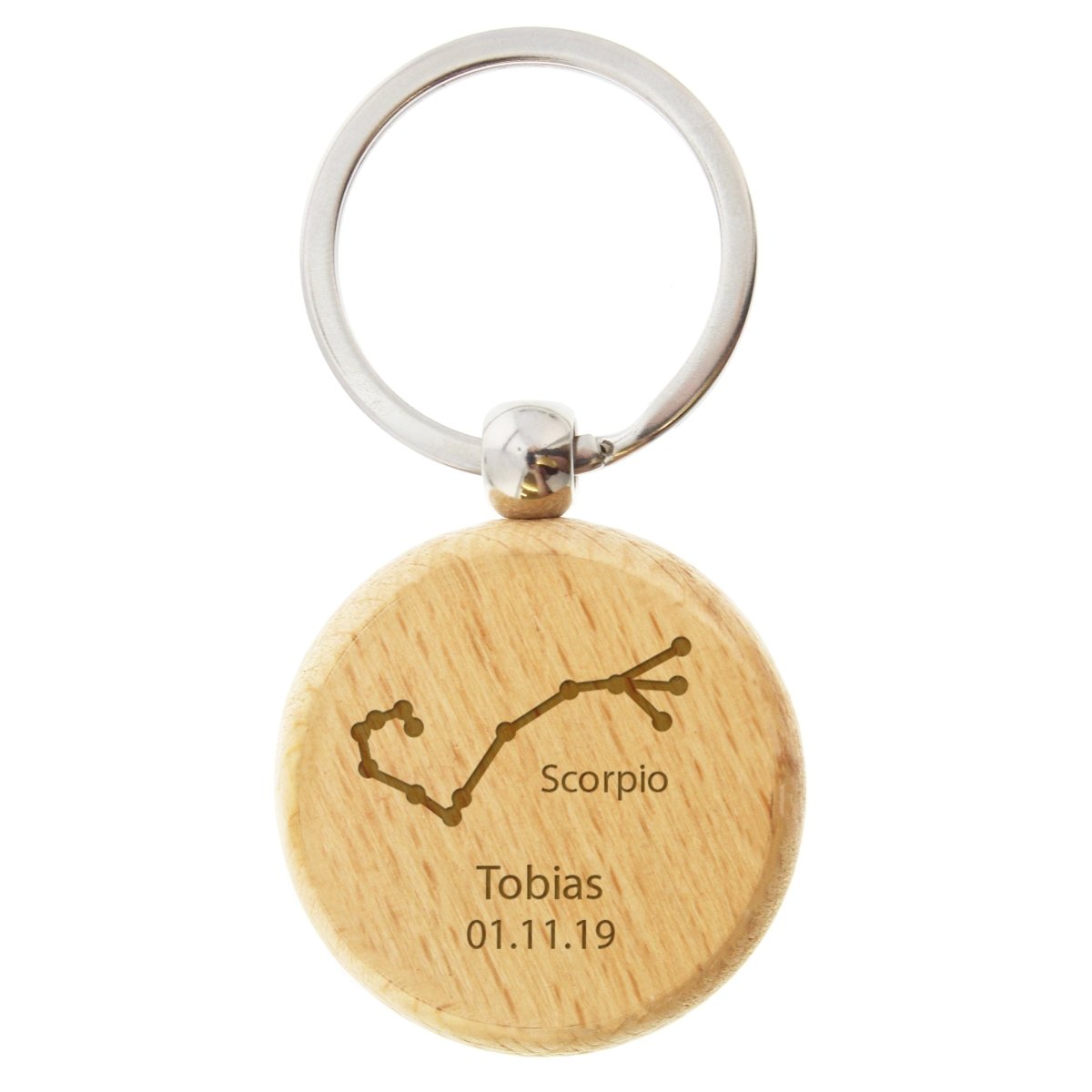 Personalised Scorpio Zodiac Star Sign Wooden Keyring (October 23rd - November 21st)