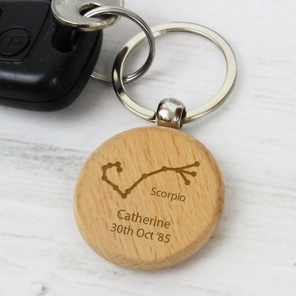 Personalised Scorpio Zodiac Star Sign Wooden Keyring (October 23rd - November 21st)
