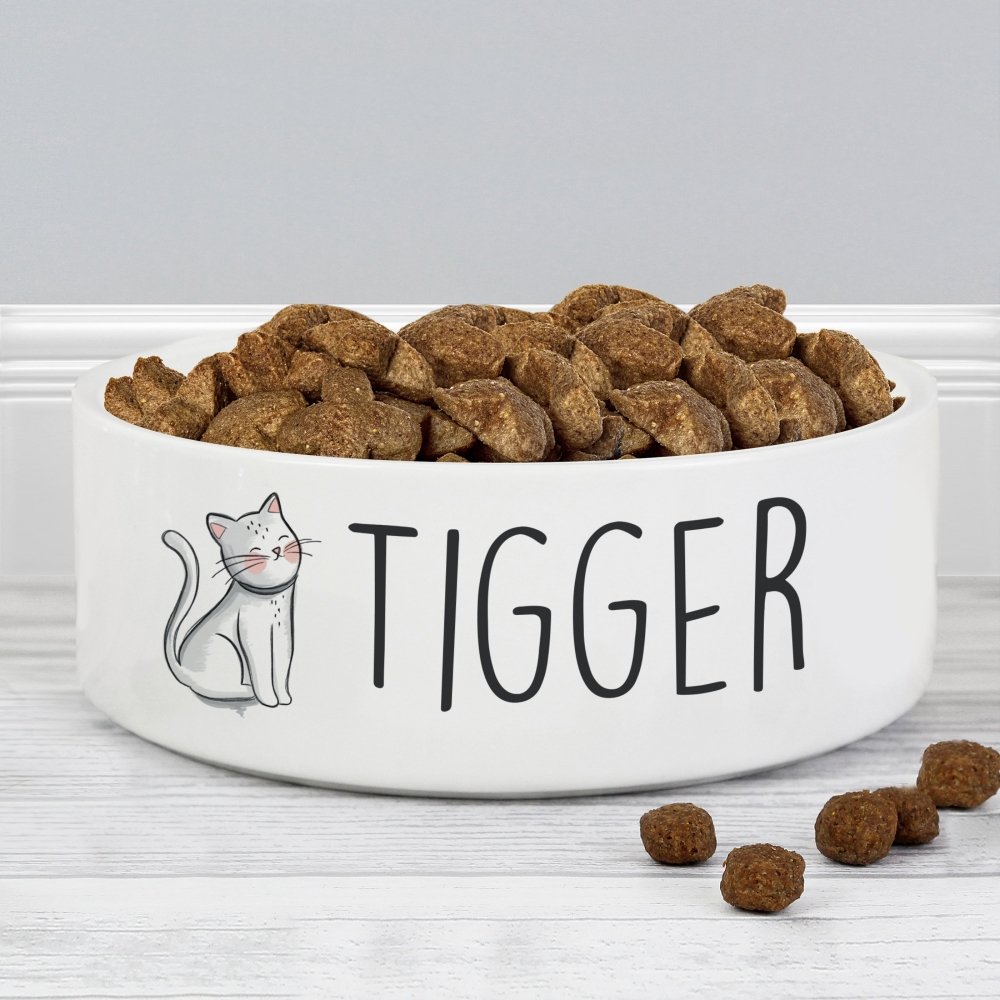 Personalised Scribble Cat 14Cm Medium Pet Bowl