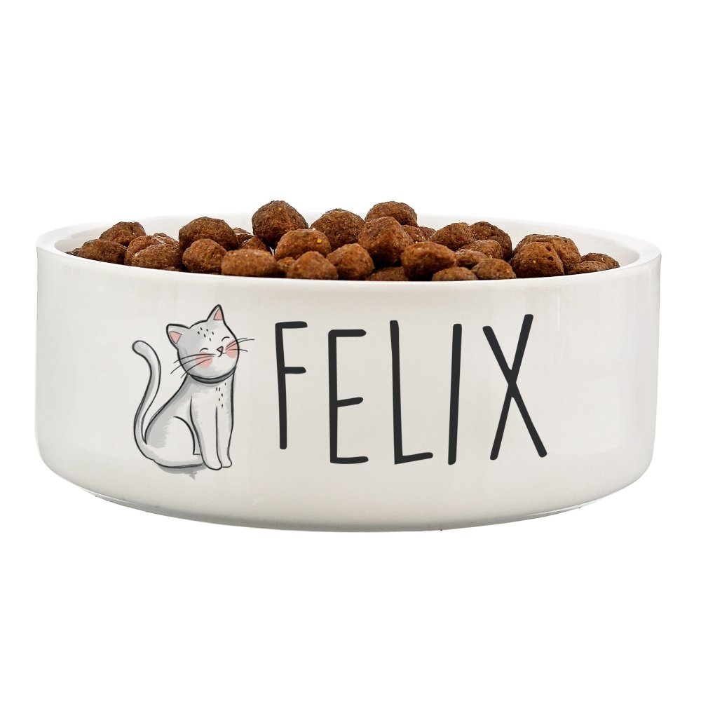 Personalised Scribble Cat 14Cm Medium Pet Bowl