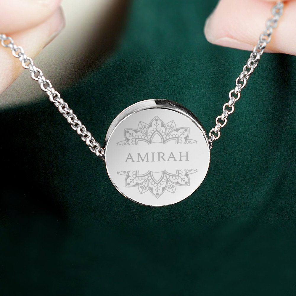 Personalised Sentiment Eid Moon & Star Sterling Silver Necklace And Box