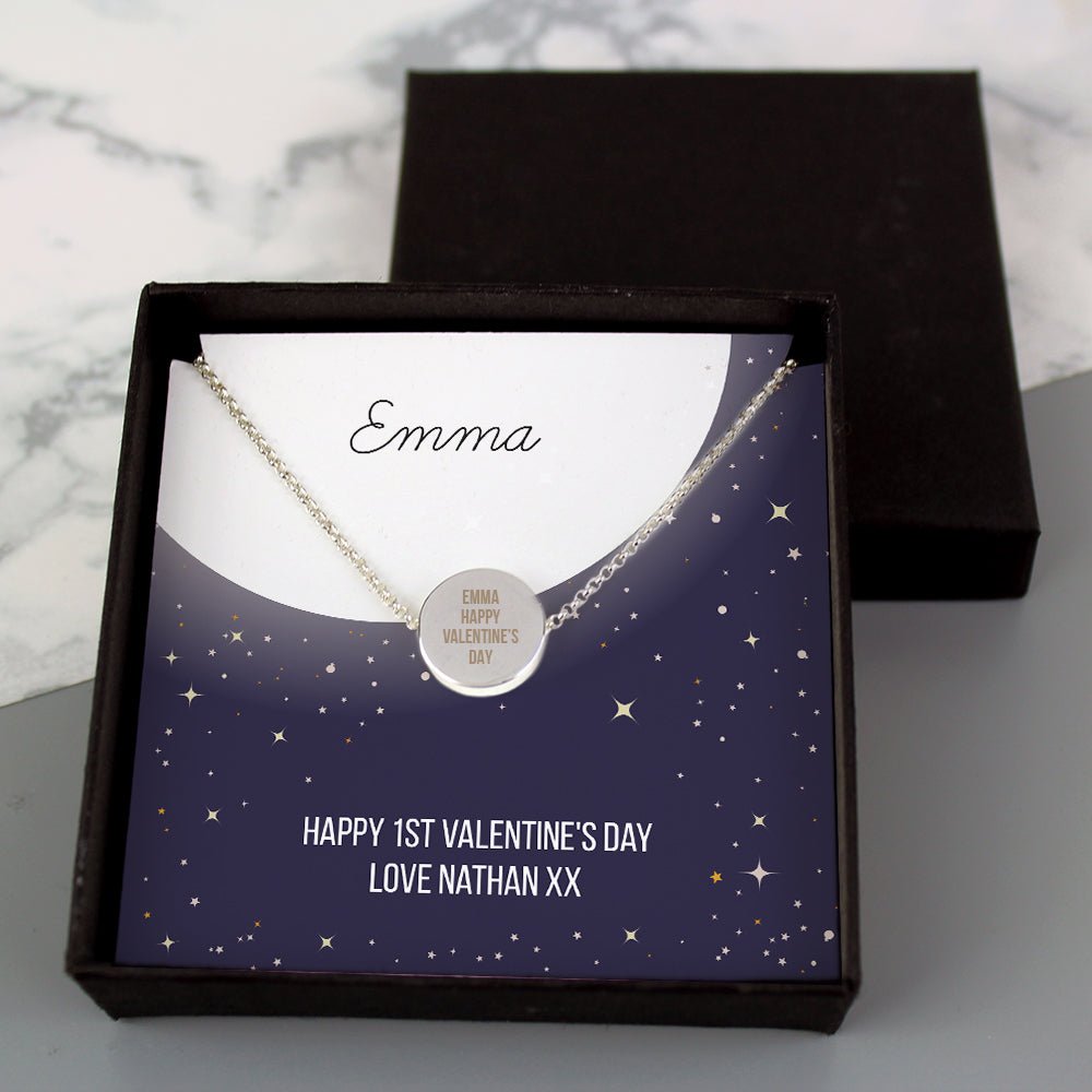 Personalised Sentiment Moon & Stars Sterling Silver Necklace And Box