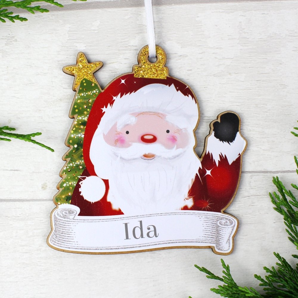 Personalised Set Of Four Colourful Christmas Characters Wooden Hanging Decorations