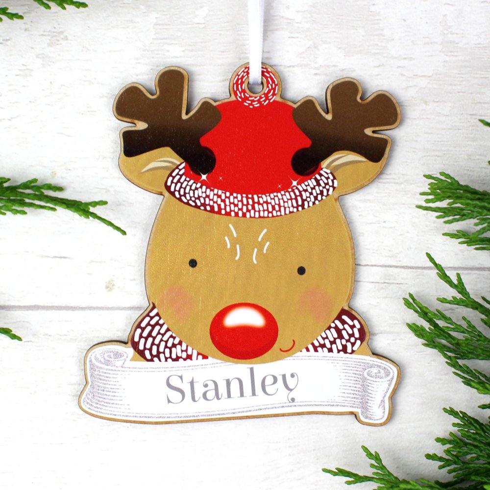 Personalised Set Of Four Colourful Christmas Characters Wooden Hanging Decorations