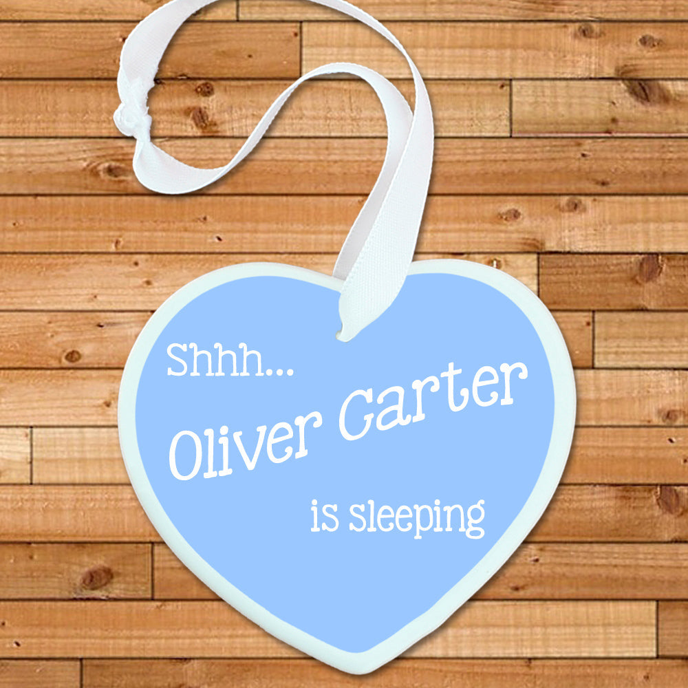 Personalised Personalised Shhh Baby's Sleeping Heart Keepsake in Blue