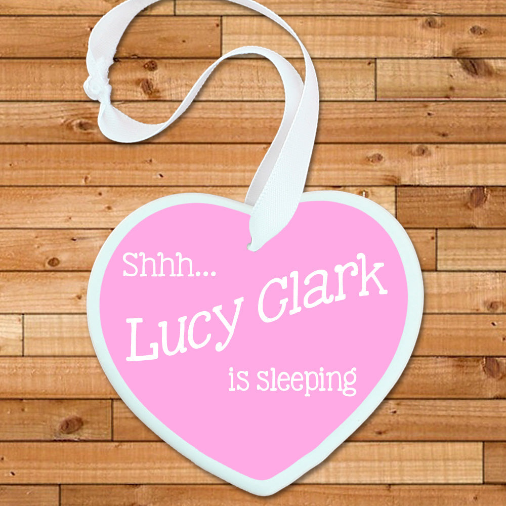 Personalised Personalised Shhh Baby's Sleeping Heart Keepsake in Pink