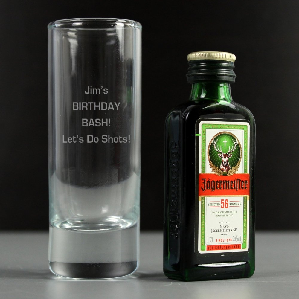 Personalised Shot Glass And Miniature Jagermeister - Text Only