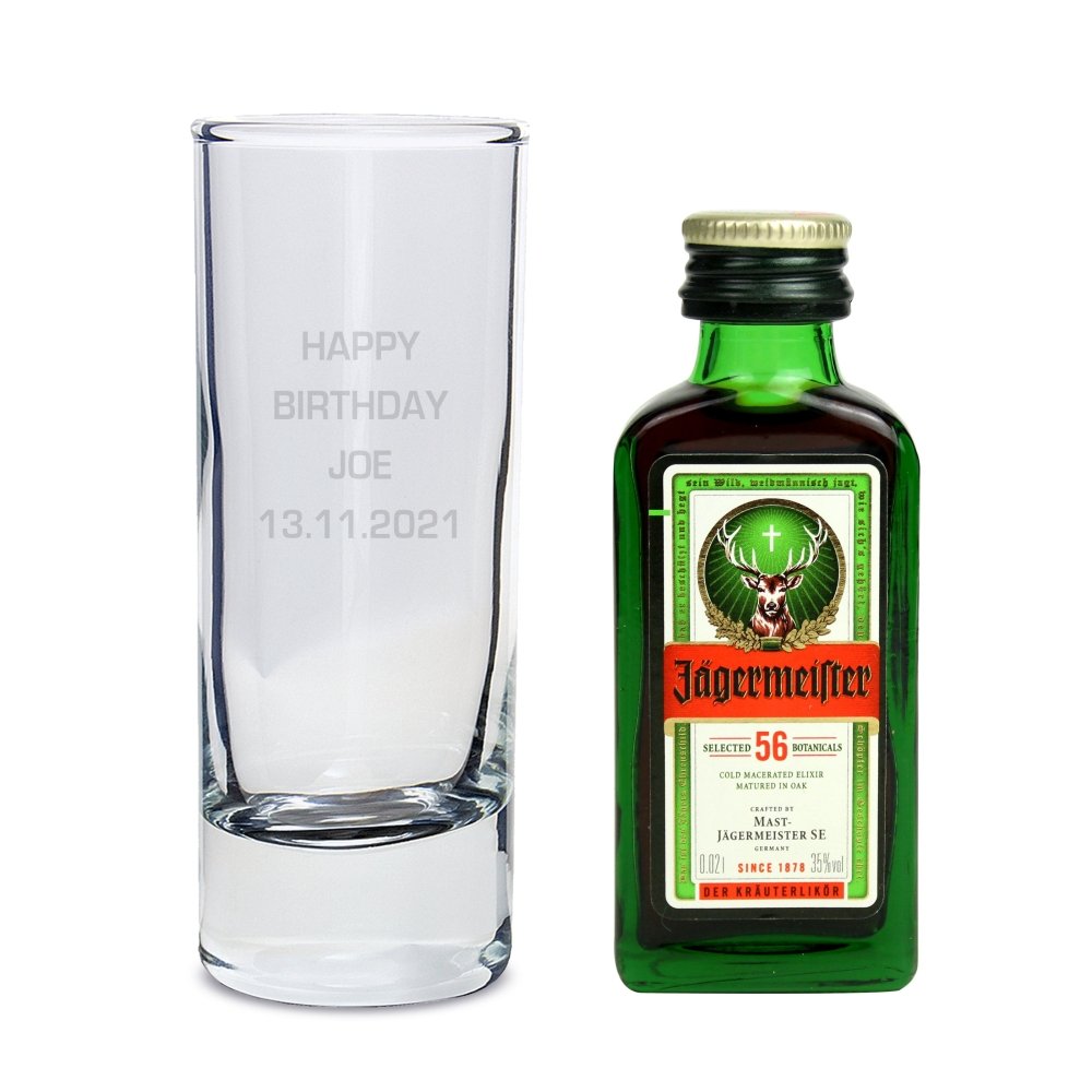 Personalised Shot Glass And Miniature Jagermeister - Text Only
