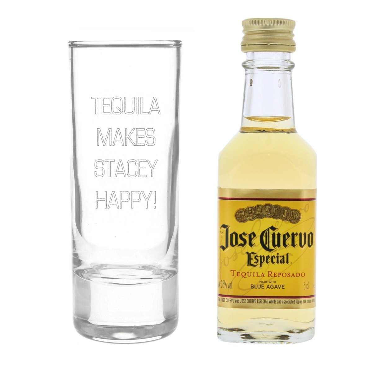 Personalised Shot Glass And Miniature Tequila - Text Only