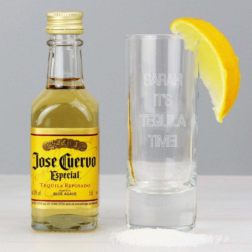 Personalised Shot Glass And Miniature Tequila - Text Only