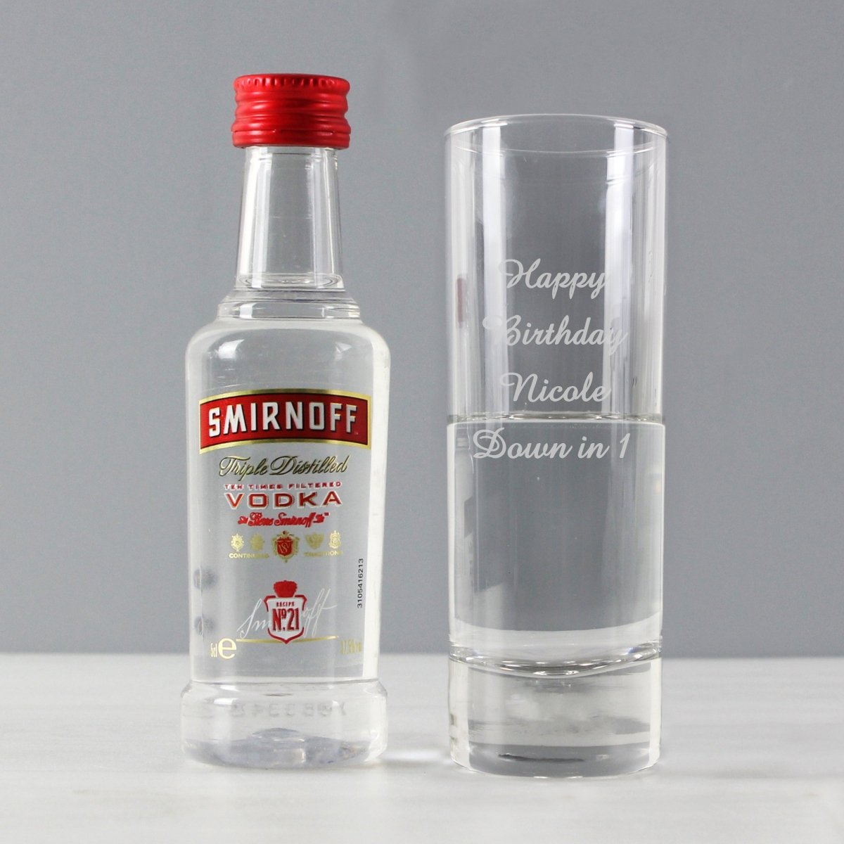 Personalised Shot Glass And Miniature Vodka Set - Text Only