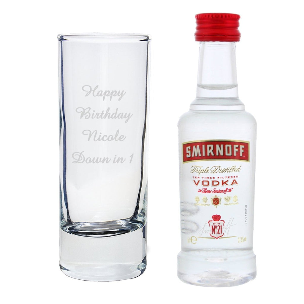 Personalised Shot Glass And Miniature Vodka Set - Text Only