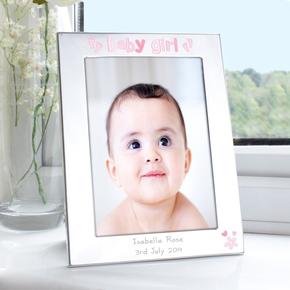 Personalised Silver 5x7 Inch Baby Girl Photo Frame