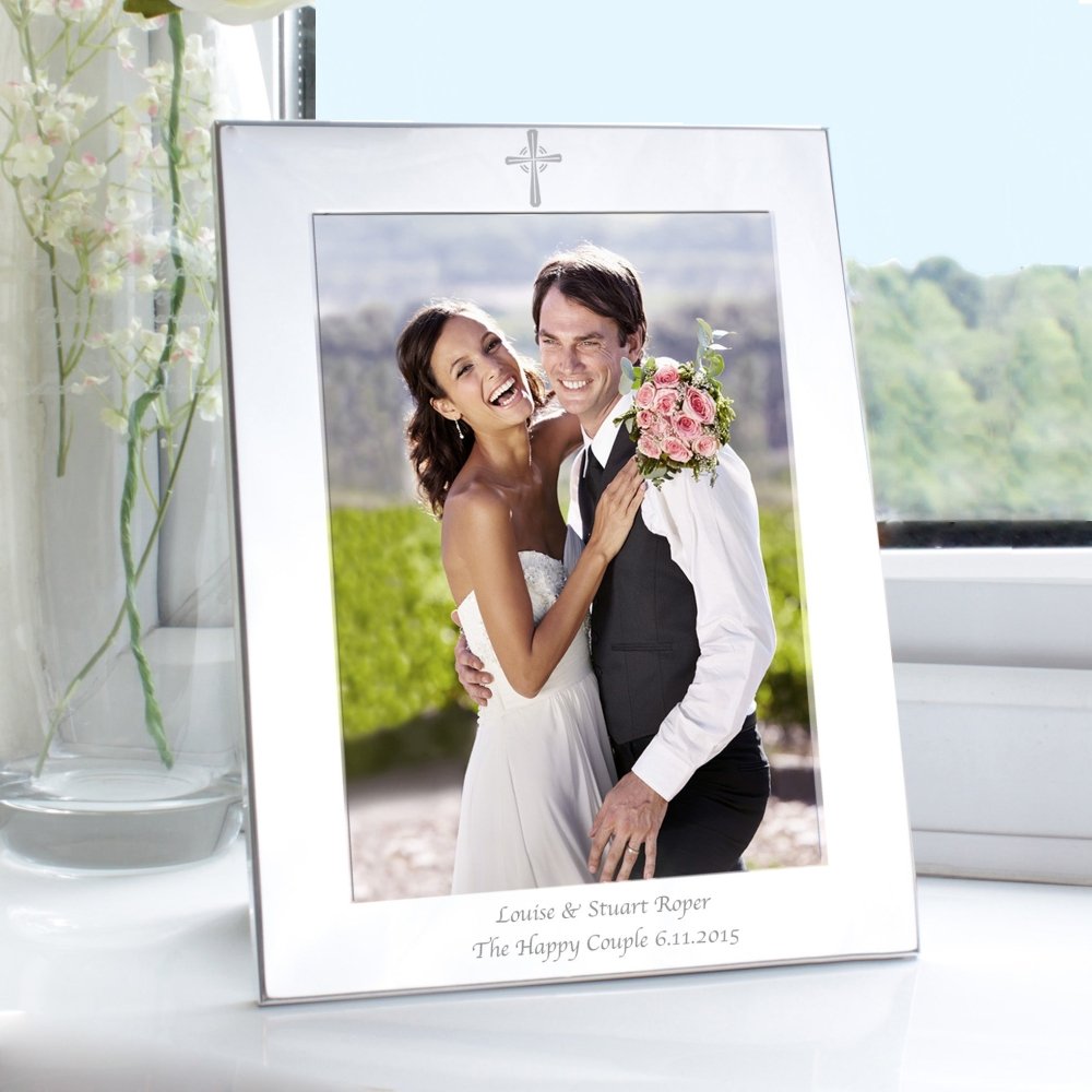 Personalised Silver 5x7 Inch Cross Photo Frame
