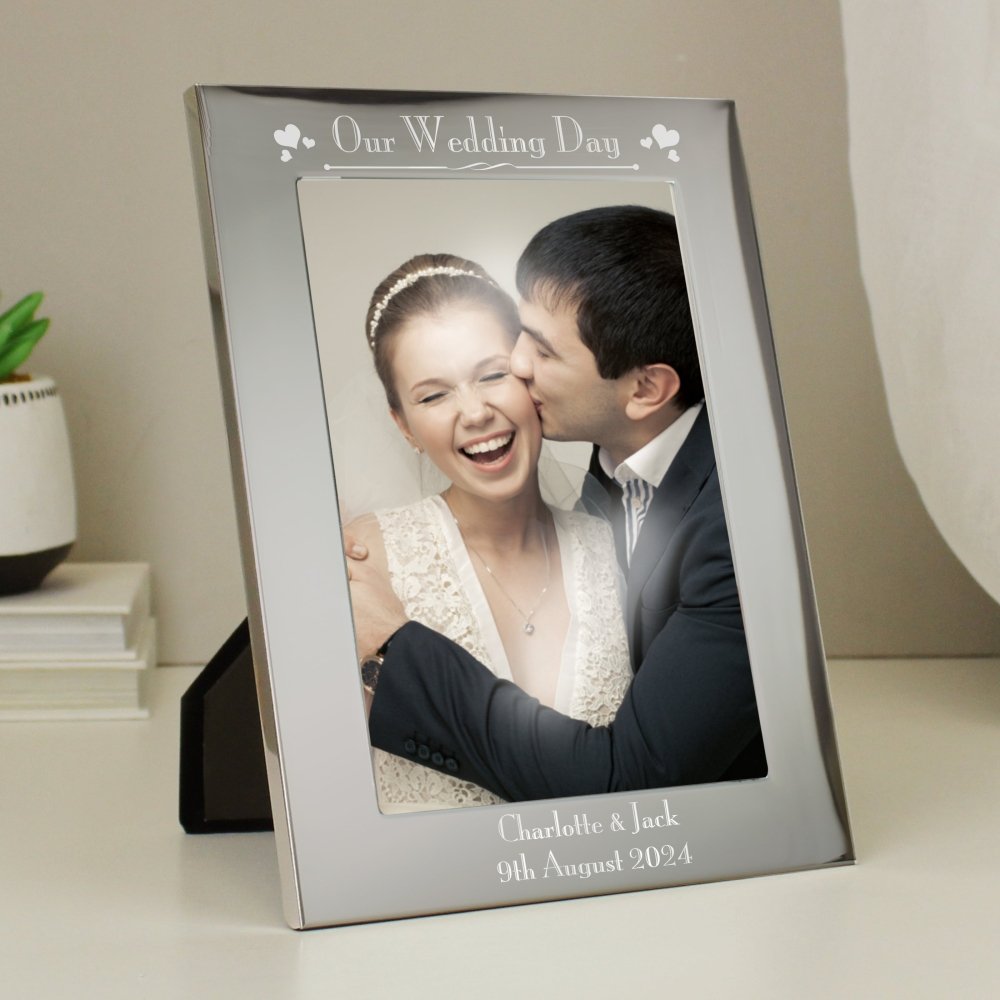 Personalised Silver 5x7 Inch Decorative Our Wedding Day Photo Frame