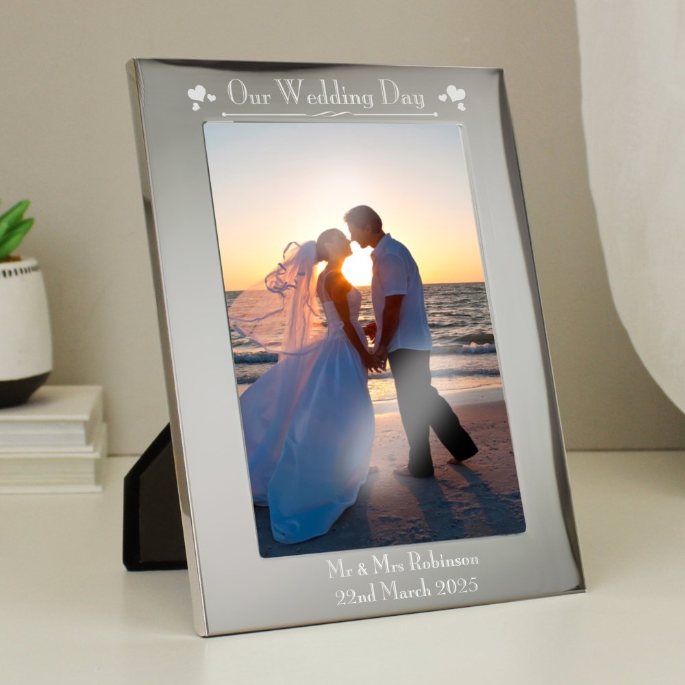 Personalised Silver 5x7 Inch Decorative Our Wedding Day Photo Frame
