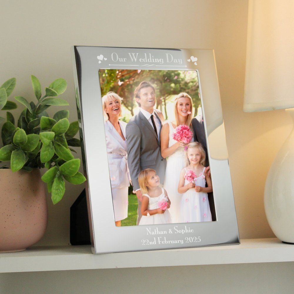 Personalised Silver 5x7 Inch Decorative Our Wedding Day Photo Frame