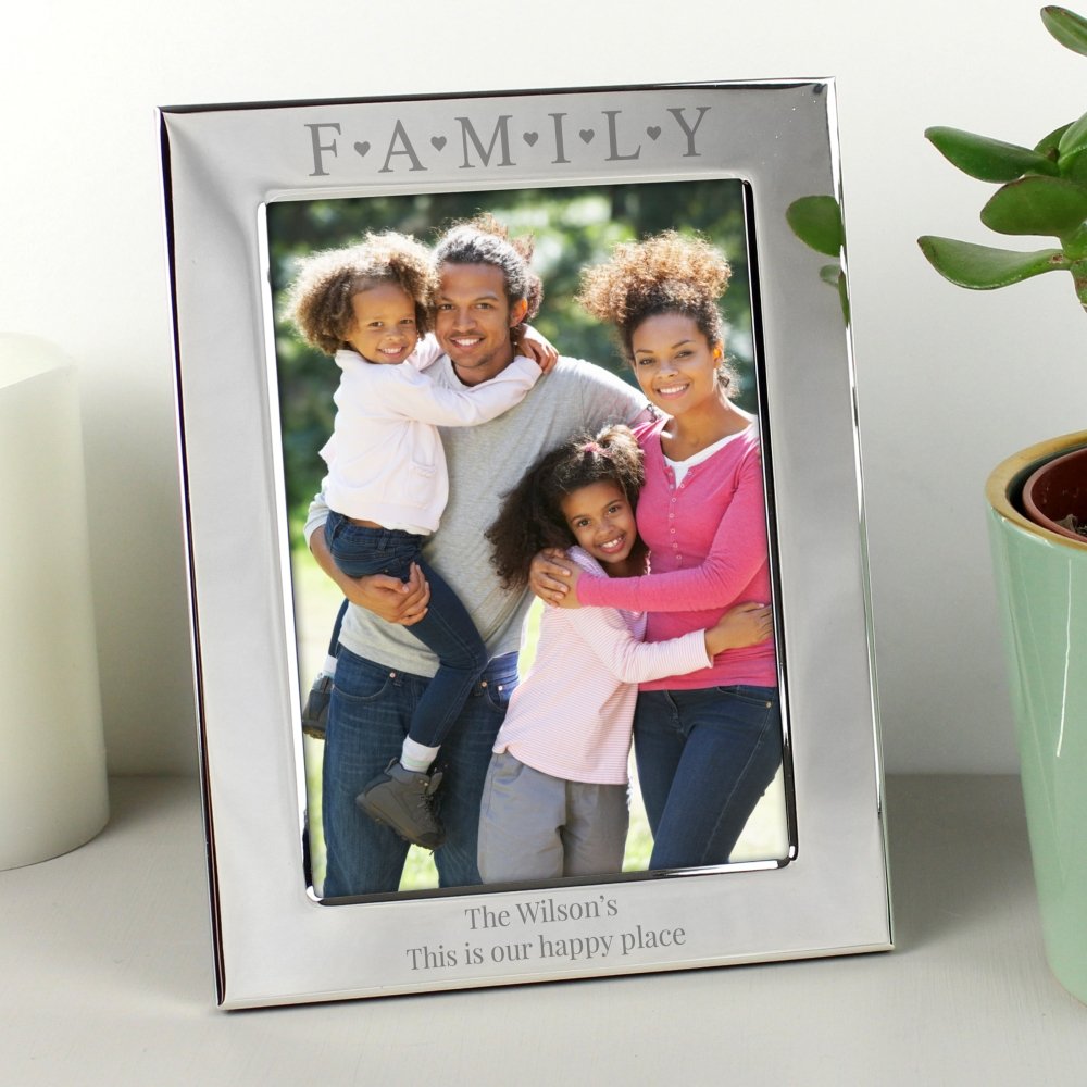 Personalised Silver 5x7 Inch Family & Hearts Photo Frame