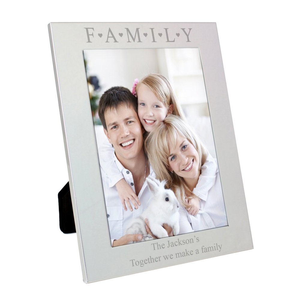 Personalised Silver 5x7 Inch Family & Hearts Photo Frame