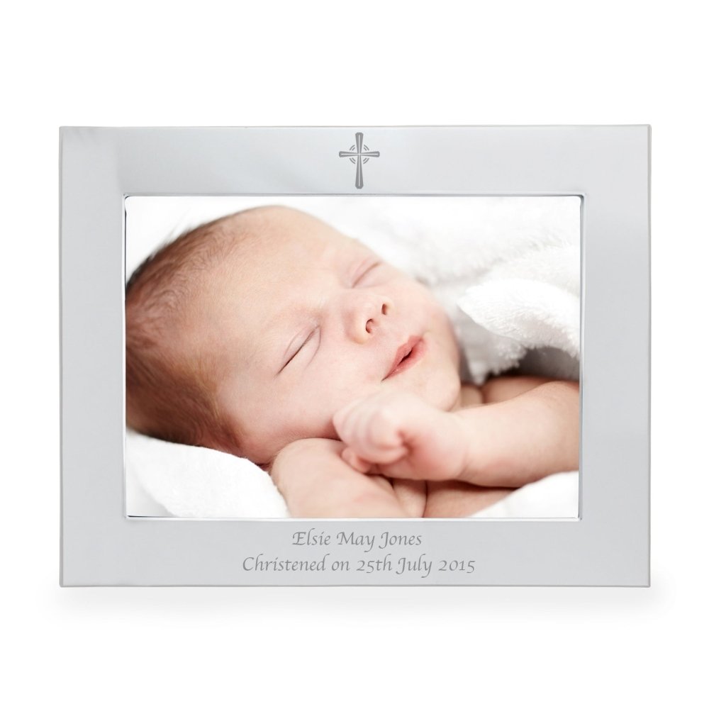 Personalised Silver 5x7 Inch Landscape Cross Photo Frame