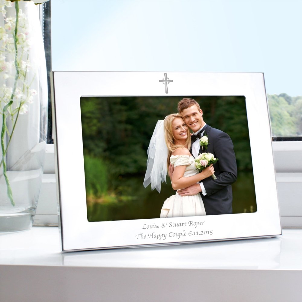 Personalised Silver 7x5 Inch Landscape Cross Photo Frame