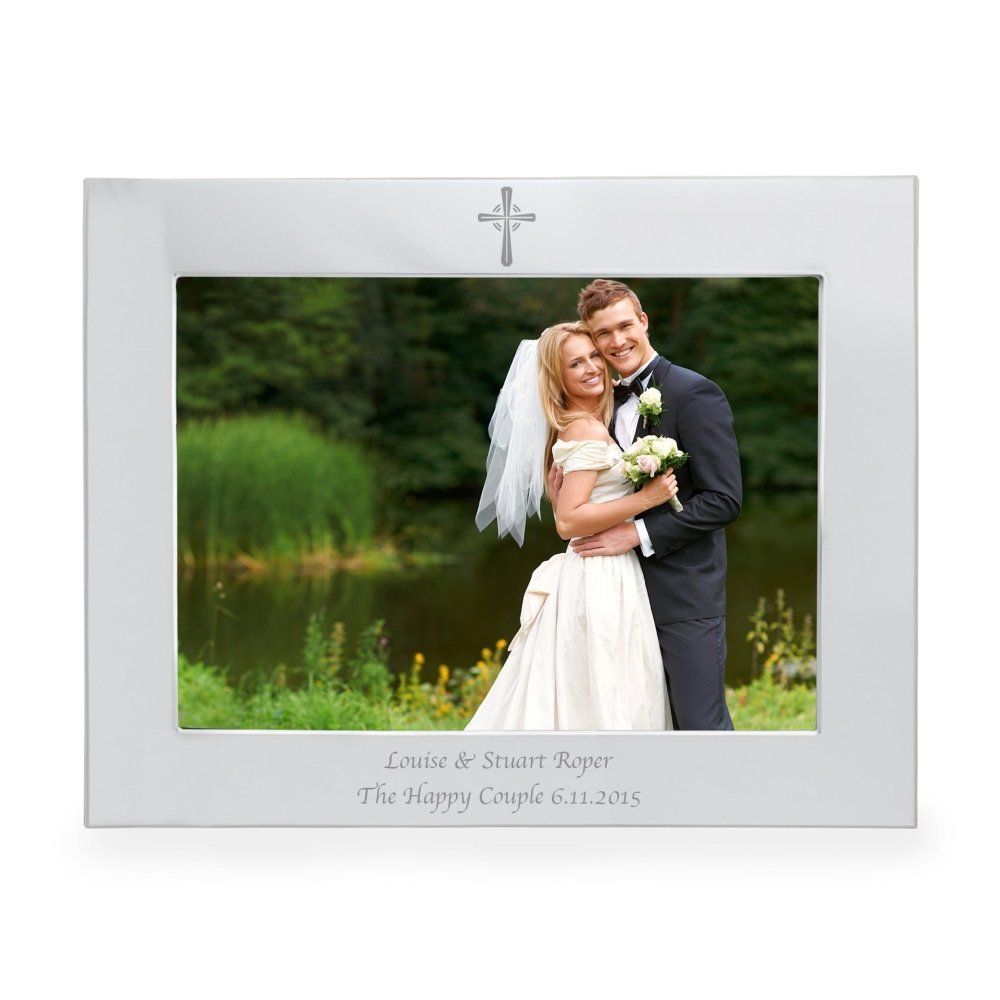 Personalised Silver 7x5 Inch Landscape Cross Photo Frame