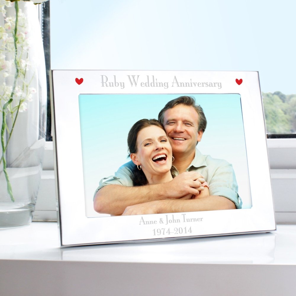 Personalised Silver 7x5 Inch Ruby Anniversary Landscape Photo Frame
