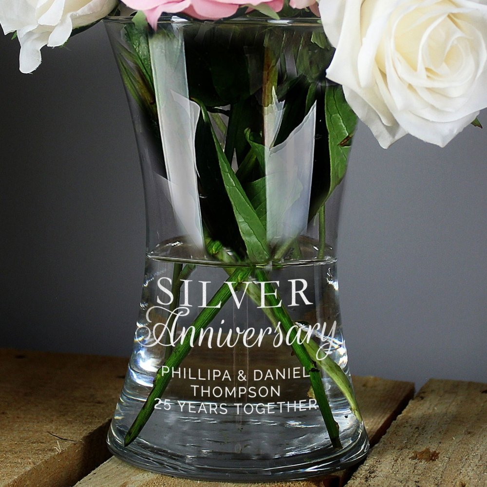Personalised 'silver Anniversary' Glass Vase