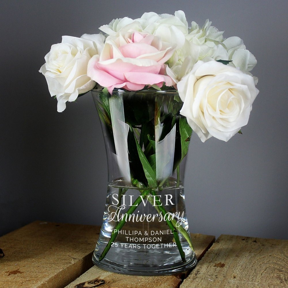 Personalised 'silver Anniversary' Glass Vase