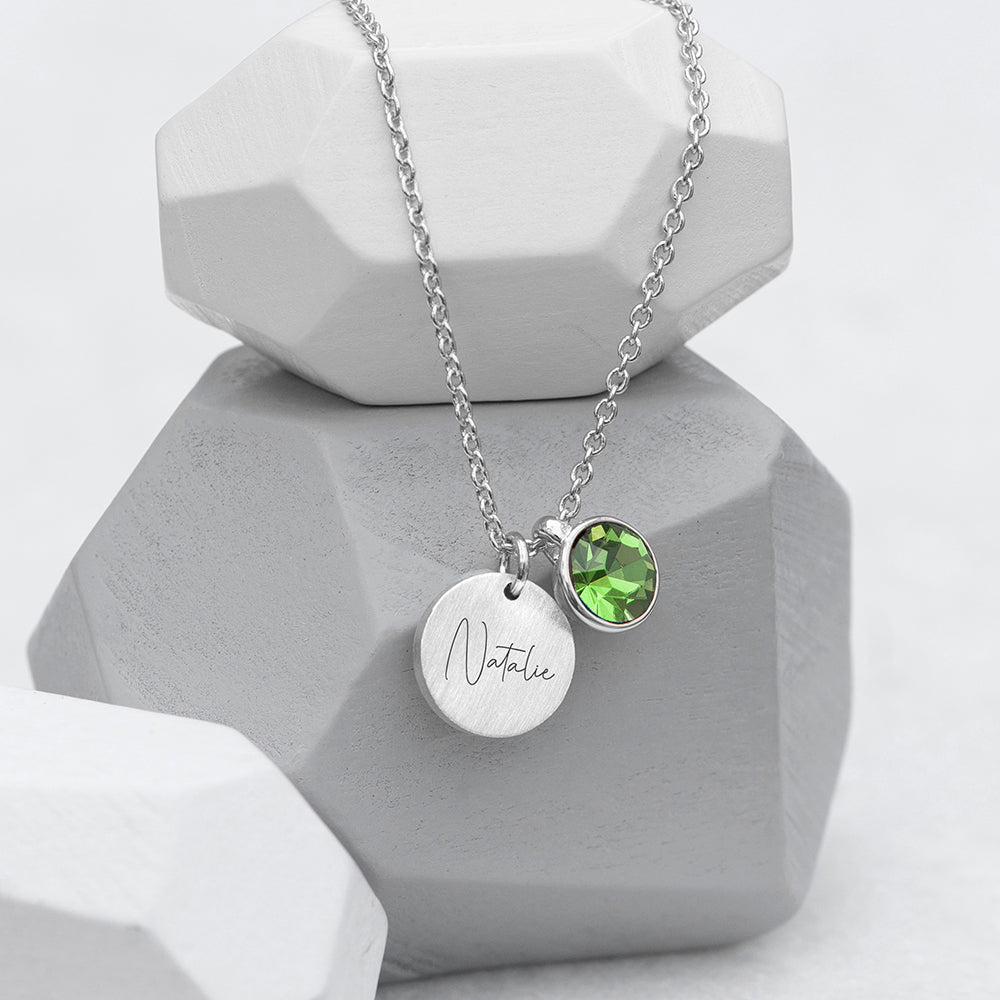 Personalised Personalised Silver Birthstone Crystal and Disc Necklace