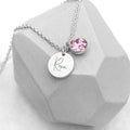 Personalised Personalised Silver Birthstone Crystal and Disc Necklace