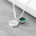 Personalised Personalised Silver Birthstone Crystal and Disc Necklace