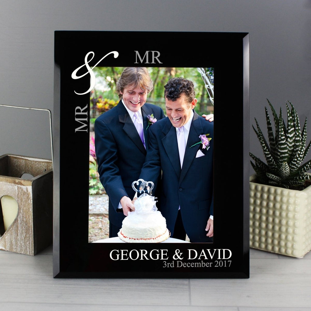Personalised Silver Couples 5x7 Inch Black Glass Photo Frame