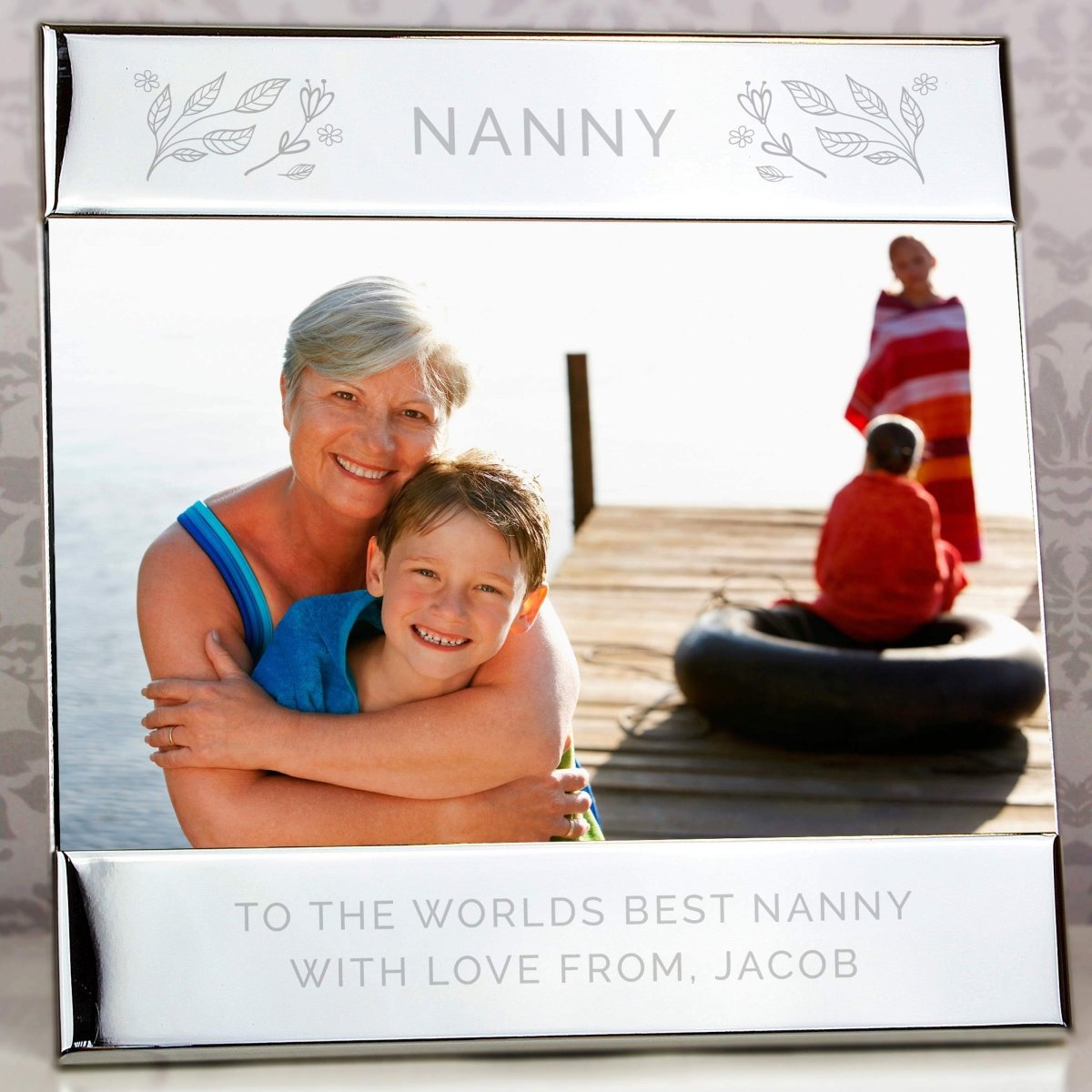 Personalised Silver Floral Square 6x4 Inch Landscape Photo Frame