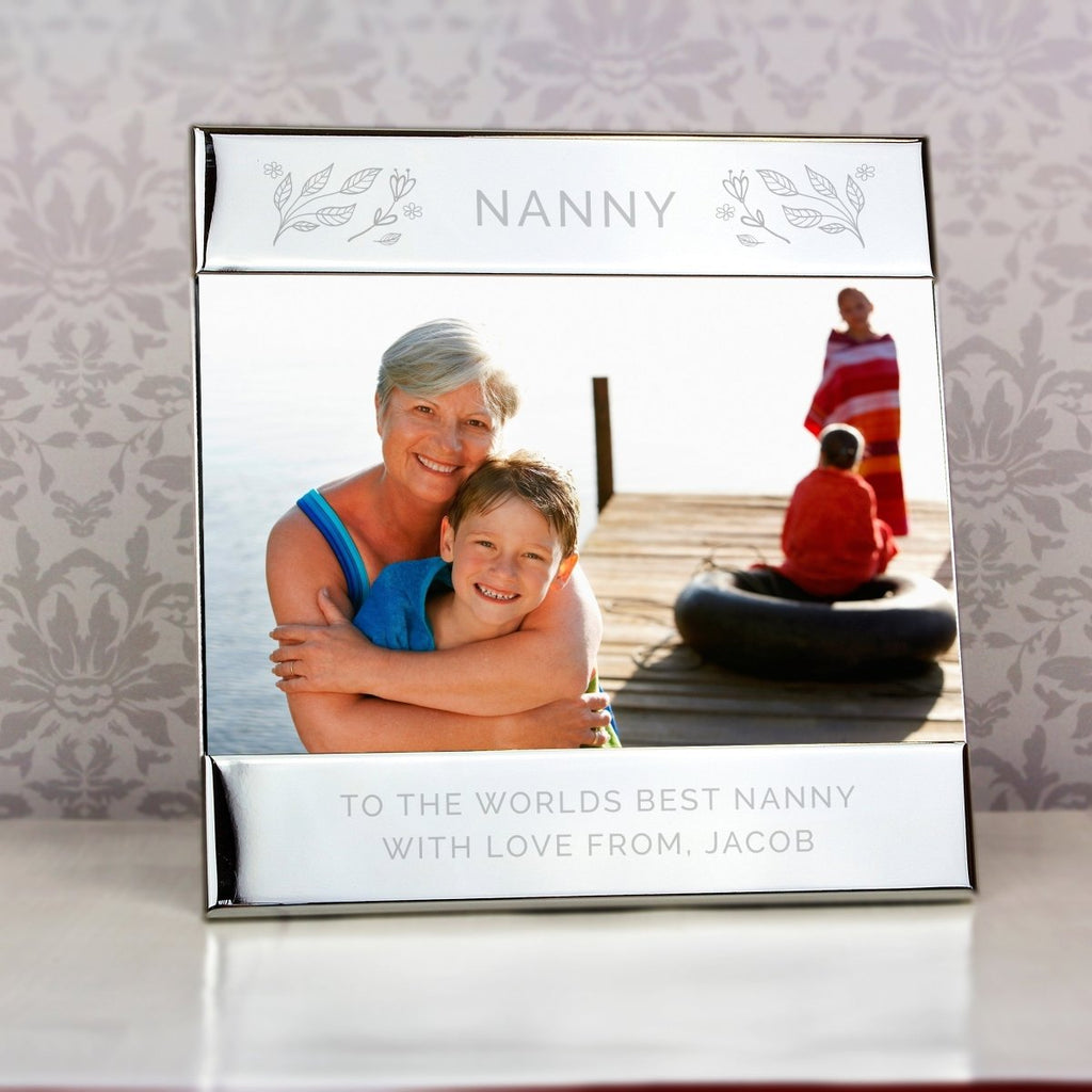 Personalised Silver Floral Square 6x4 Inch Landscape Photo Frame