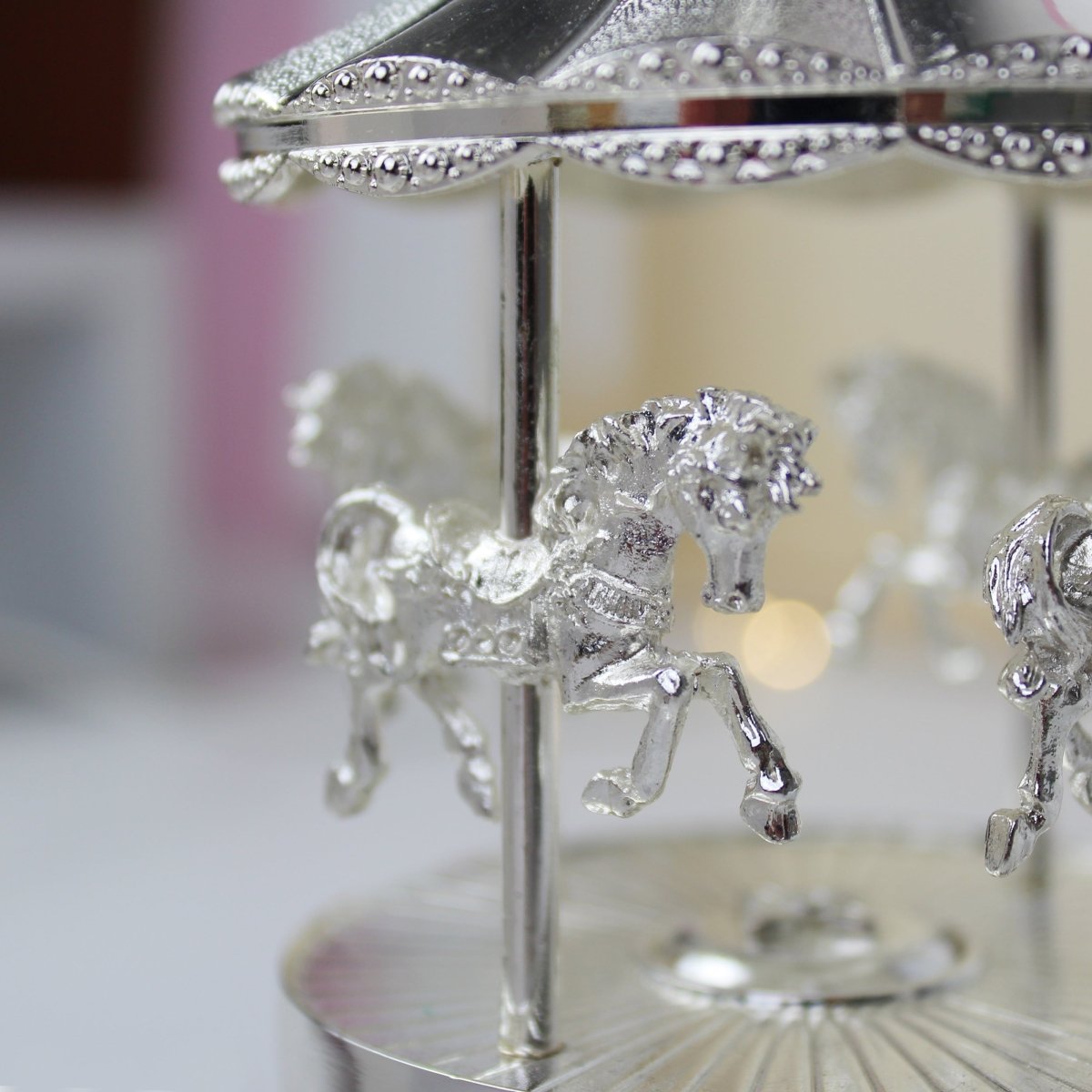 Personalised Silver Musical "Rock-a-Bye Baby" Carousel Ornament For Babies & Young Children