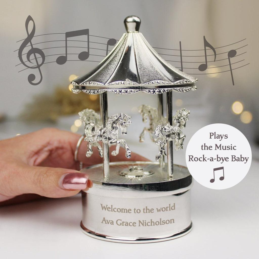 Personalised Silver Musical "Rock-a-Bye Baby" Carousel Ornament For Babies & Young Children