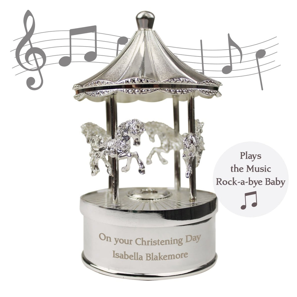 Personalised Silver Musical "Rock-a-Bye Baby" Carousel Ornament For Babies & Young Children