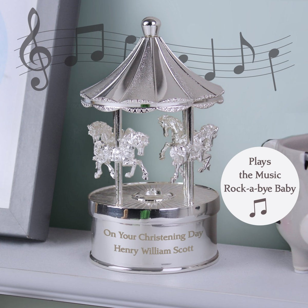 Personalised Silver Musical "Rock-a-Bye Baby" Carousel Ornament For Babies & Young Children