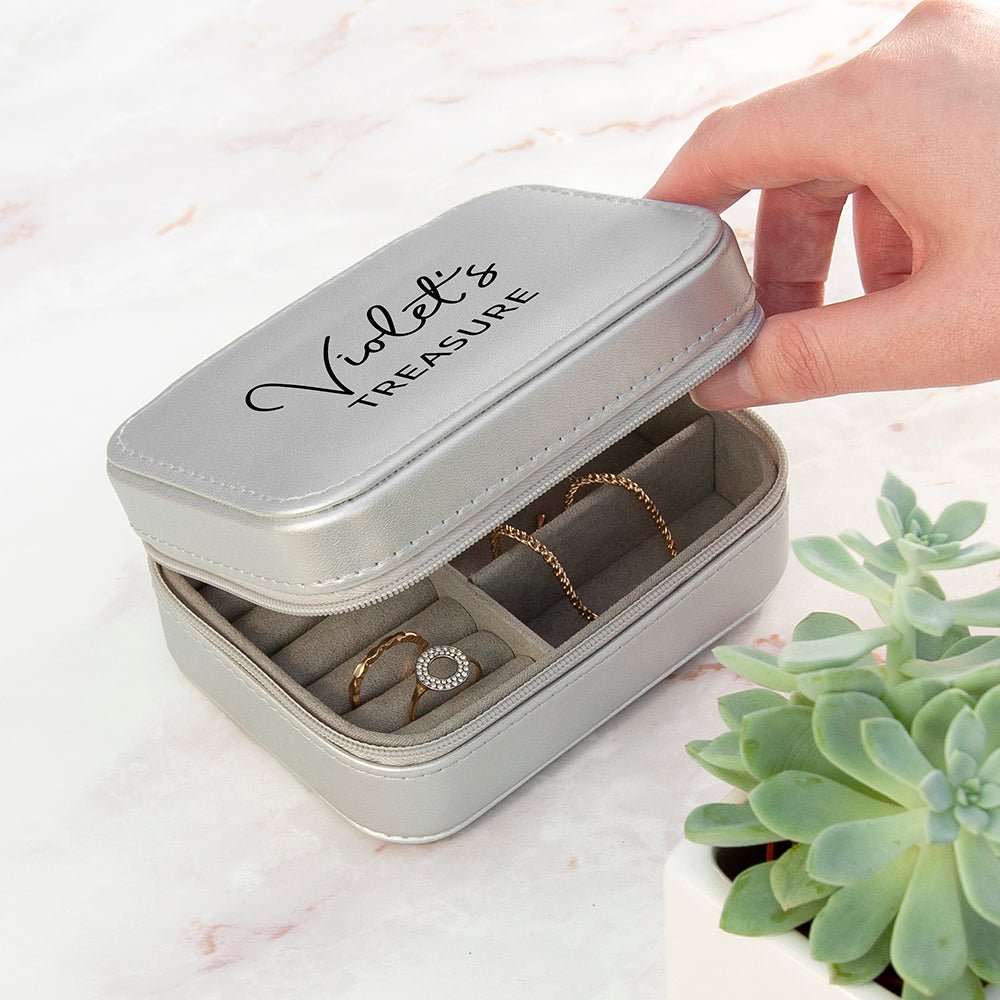 Personalised Silver 'My Treasure' Travel Jewellery Case
