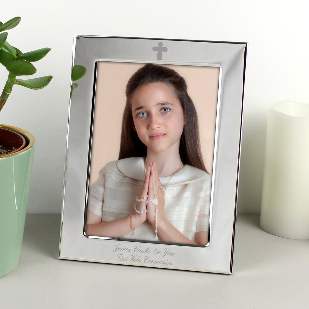 Personalised Silver Plated 5x7 Inch Elegant Cross Photo Frame