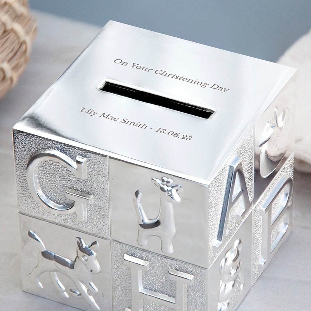 Personalised Silver Plated Abc Money Box